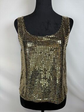 Sostanza Gold Sequin Tank Top M/L Metallic Disco Party Y2K Clubwear USA Made